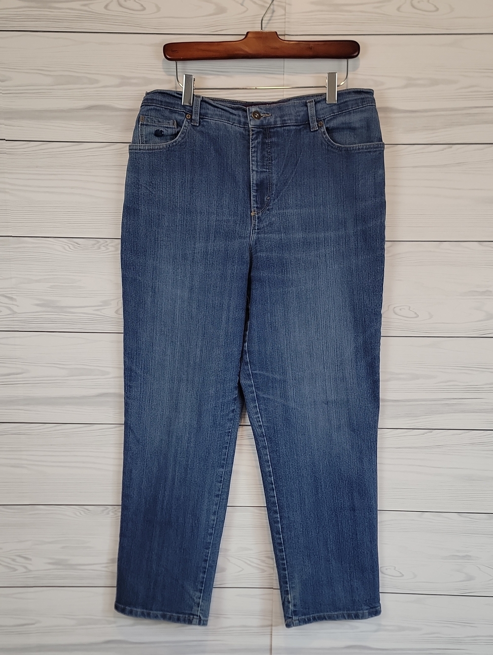 Gloria Vanderbilt Amanda Blue Denim Jeans High-Rise Tapered Womens Size 14 Short